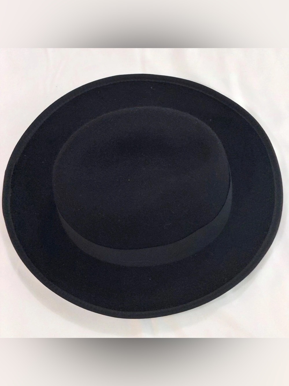 Black Felt Fedora Hat Large Made in USA Satin Lined Grosgrain Band - Picture 4 of 8